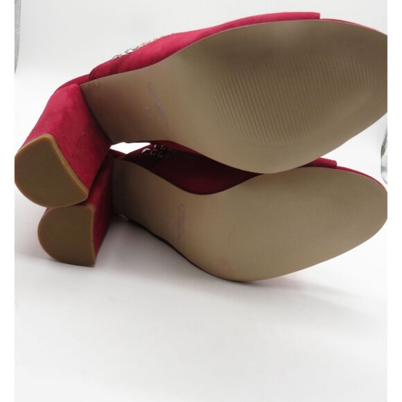 Fergie Women's Red Suede Studded Open-Toe Block Heel Mules Shoes Size 11 NWOT - Picture 7 of 7